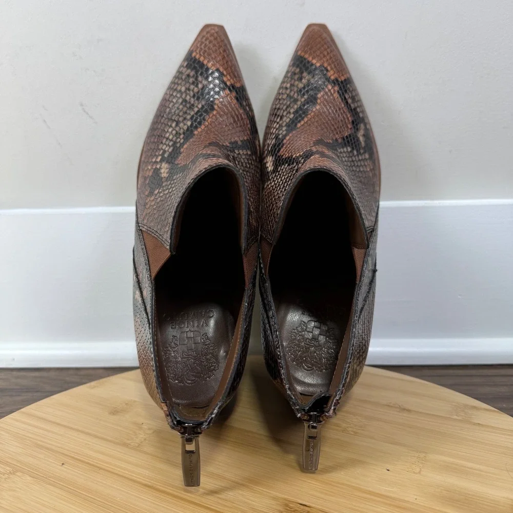 Vince Camuto Gradina Bootie Women 11M Brown Snake Print Block Heel Zip